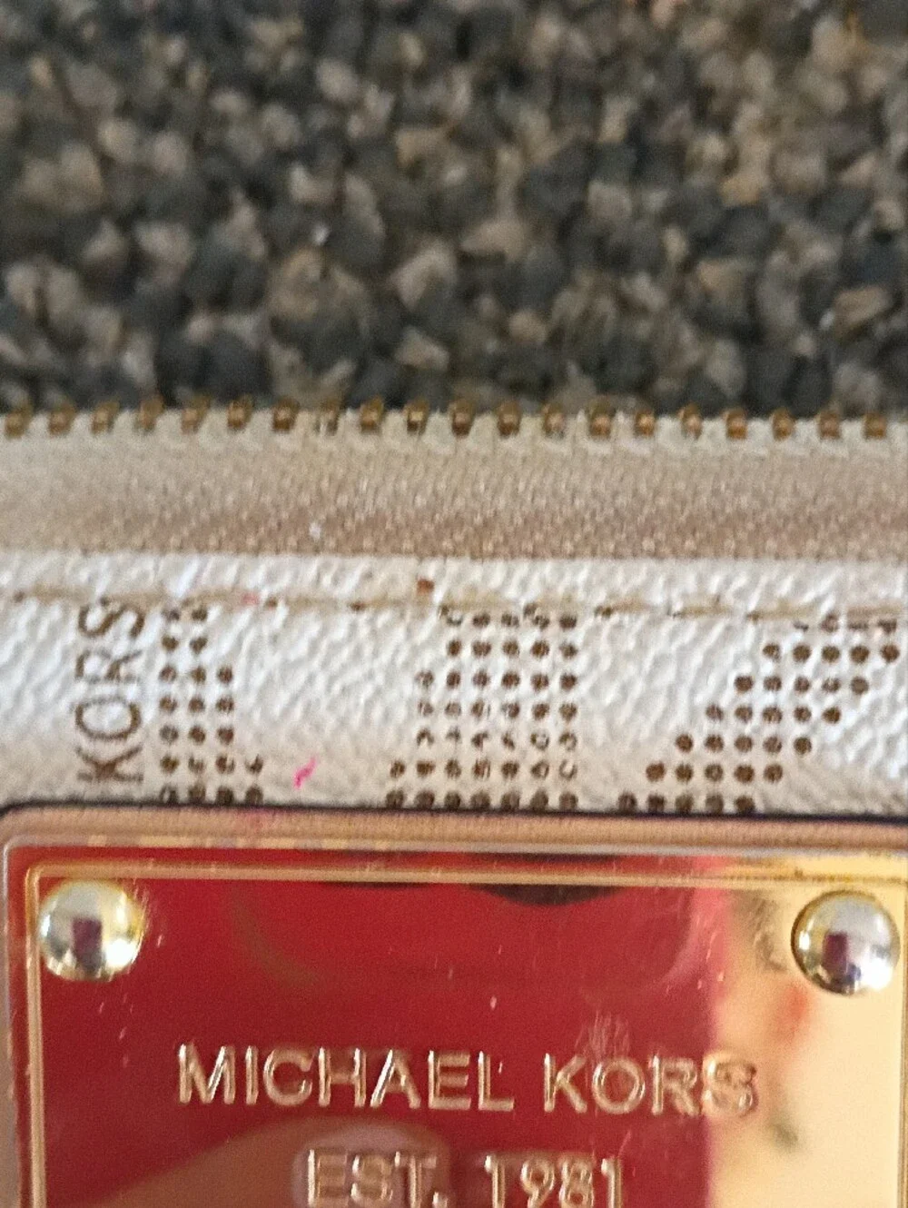 Michael Kors Cream and Tan Monogram Zip Wallet
